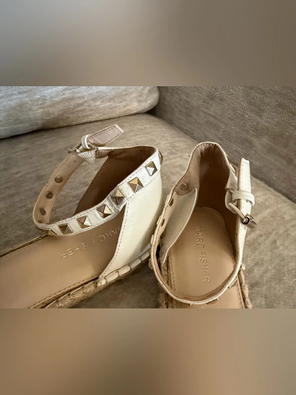 Marc Fisher White Studded Ankle Strap Graze 2 Style Espadrille Flats Size 10